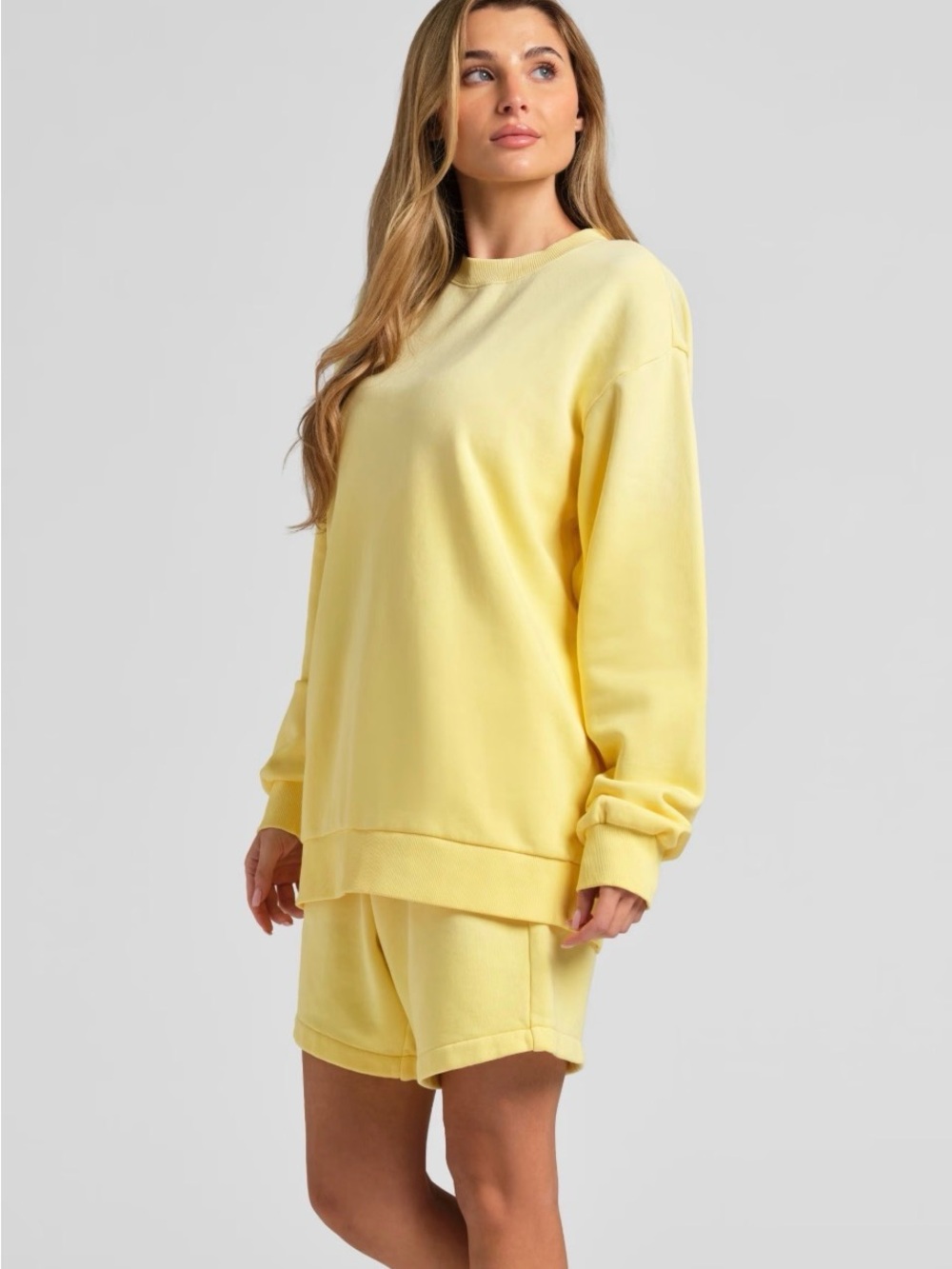 Women's Soft Yellow LS Crewneck Sweatshirt & shorts - Picture 2 of 2
